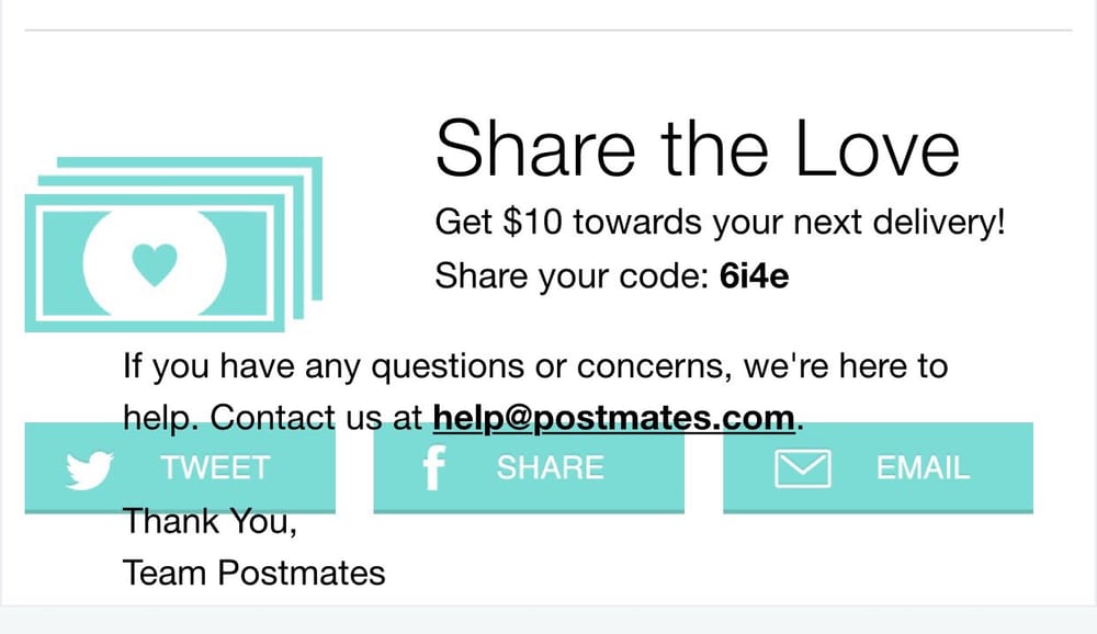 Here's my postmates coupon code for $10 off your first order