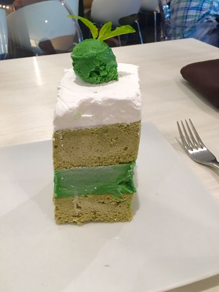 famous green tea ice cream cake it was too hard for my taste yelp