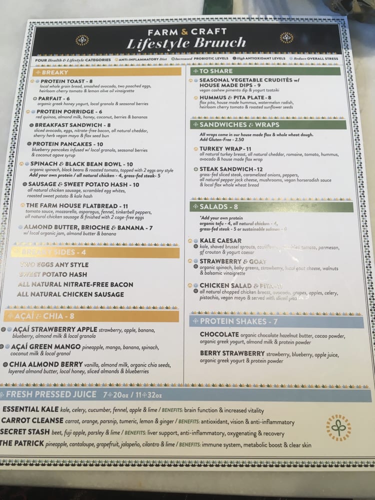 Farm And Craft Menu Scottsdale Farm And Craft Menu Scottsdale