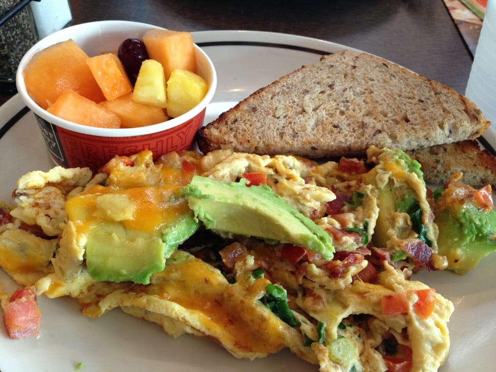 Anaheim scrambler-scrambled eggs w/ bacon,tomatoes,green ...