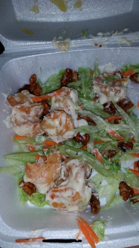 Mayonnaise covered shrimp....i mean honey walnut shrimp....yuck Yelp
