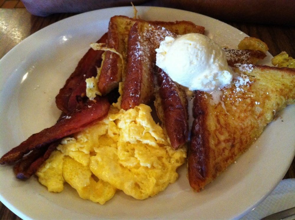 Sweet bread French toast with scrambled egg and bacon Yelp