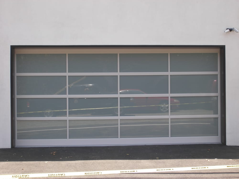 White Powder Coat Frame With Laminate Glass Garage Door Yelp Photo Of Master Garage Doors Gates Tarzana Ca United States White