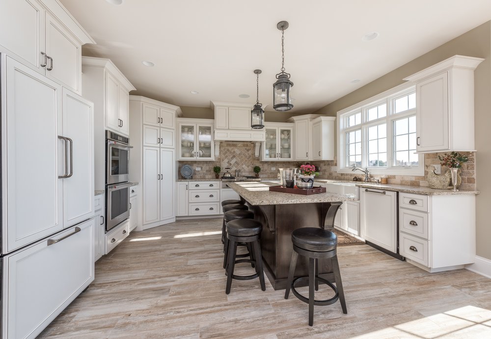 Dream Kitchen Porcelain Tile Floors White Cabinetry And