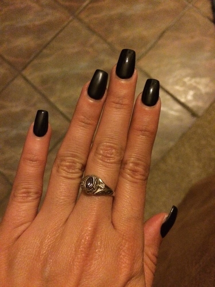 Coffin Shape Acrylics With Black Gel Polish And One Matte Nail Yelp