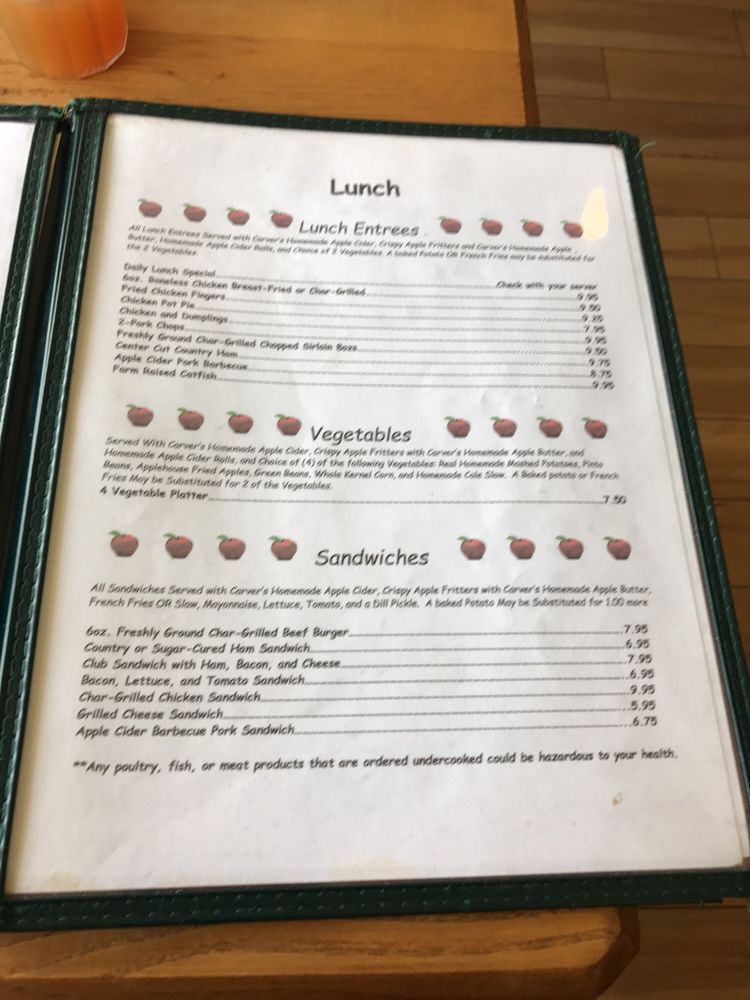 Online Menu of Carvers Orchard & Applehouse Restaurant Restaurant