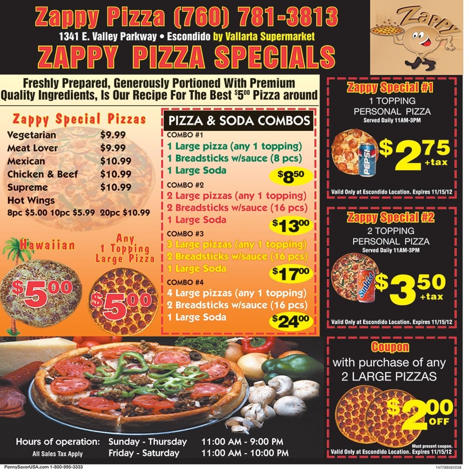 Zappy Pizza CLOSED Pizza 1341 E Valley Pkwy, Escondido, CA Restaurant Reviews Phone