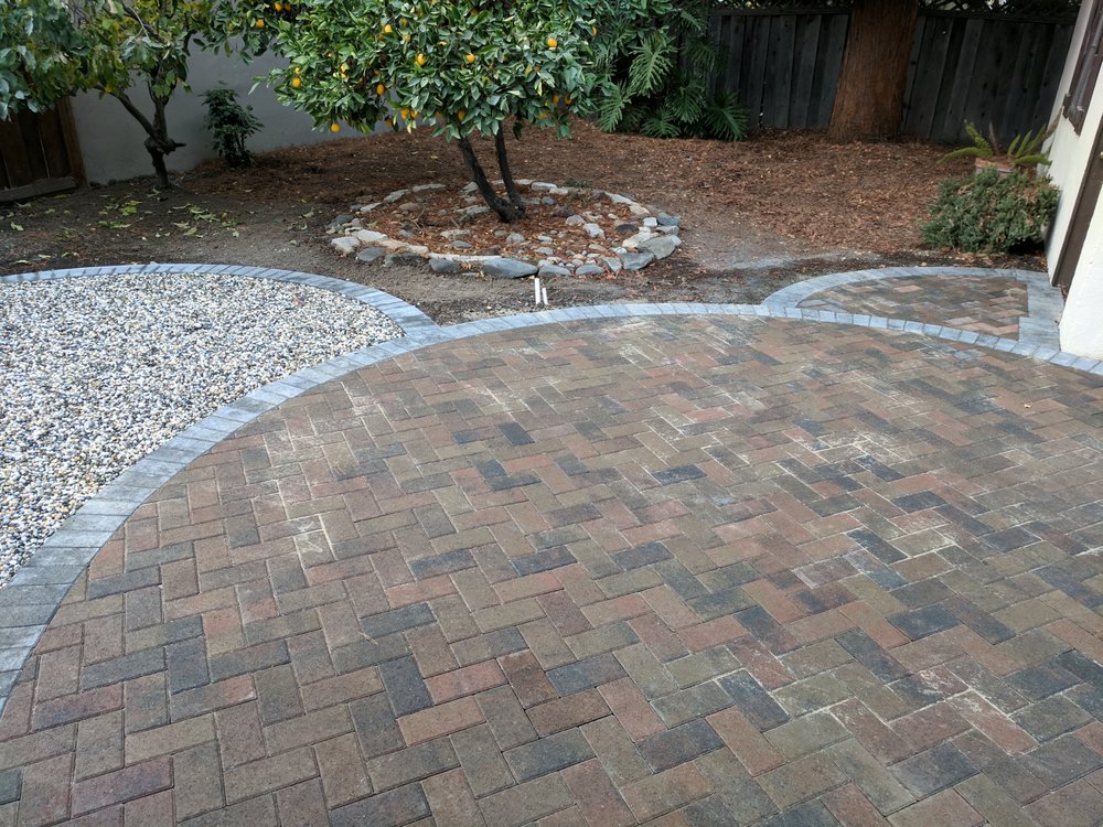 Paver Patio With Fire Pit On Left And Entry To Garage At Top Photo Of Affordable Landscape And Design San Jose Ca United States Paver
