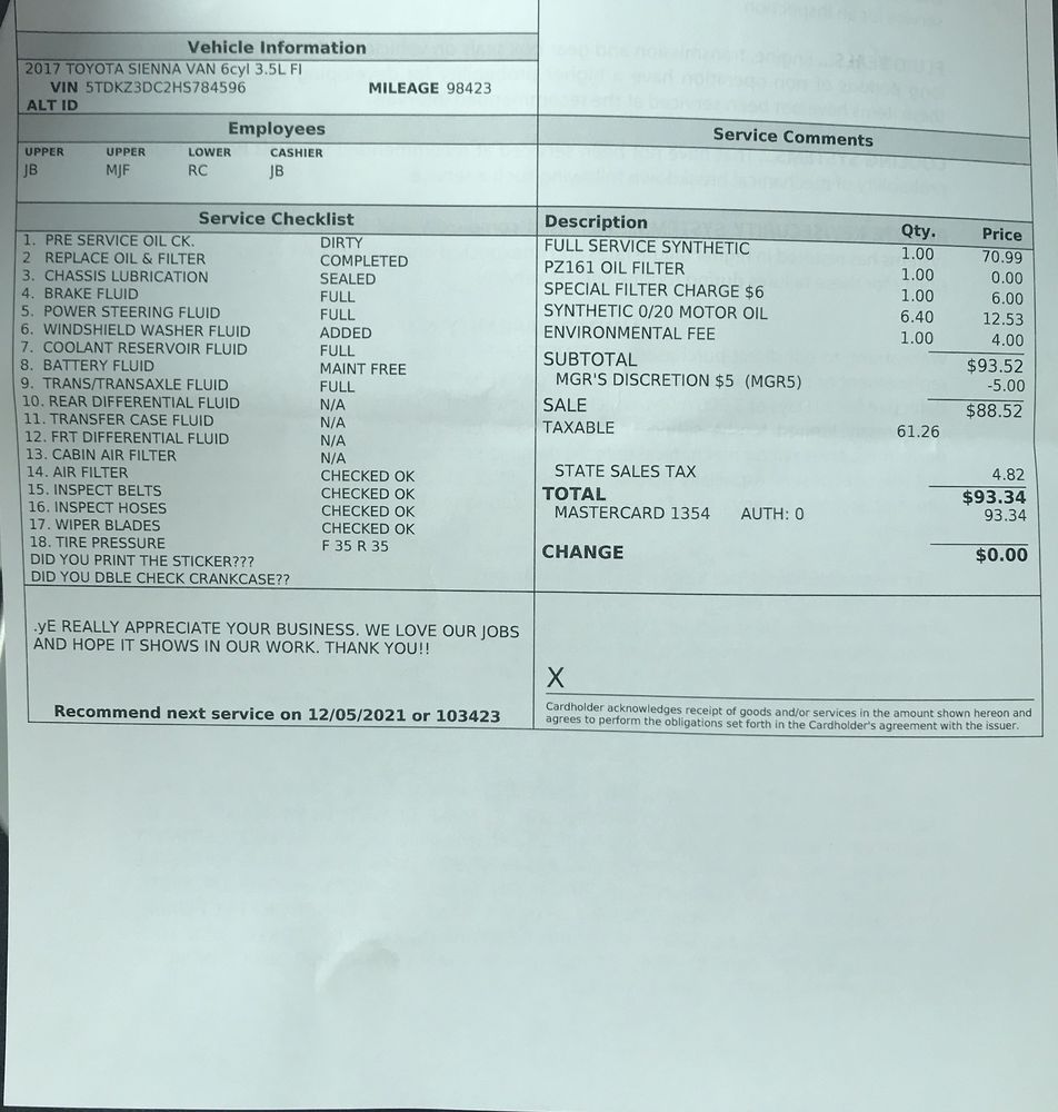 Pro-10 Minute Oil Change