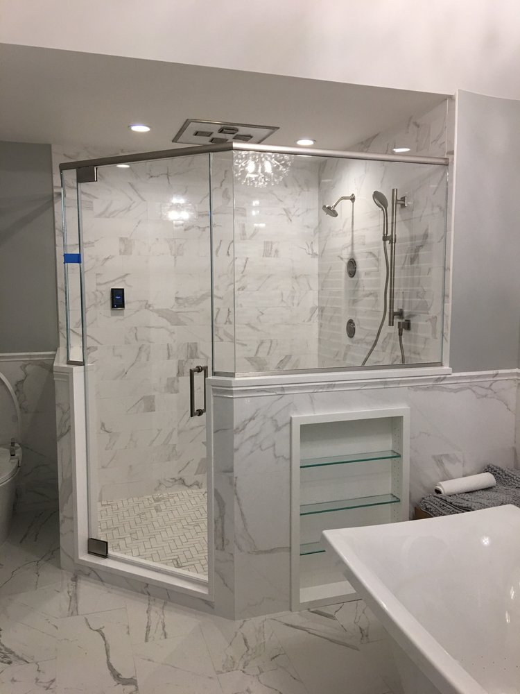 Frameless Neo Angle With Brushed Nickel Hardware Yelp 134 Photos For Lighthouse Shower Doors