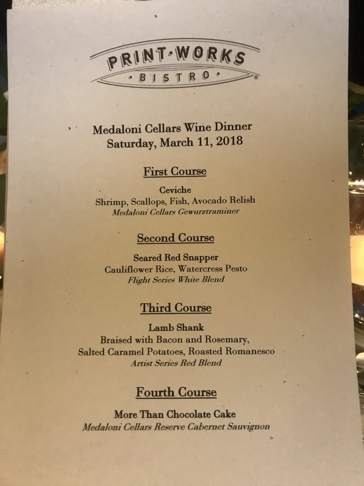 our menu for the night by print works bistro yelp print works menu