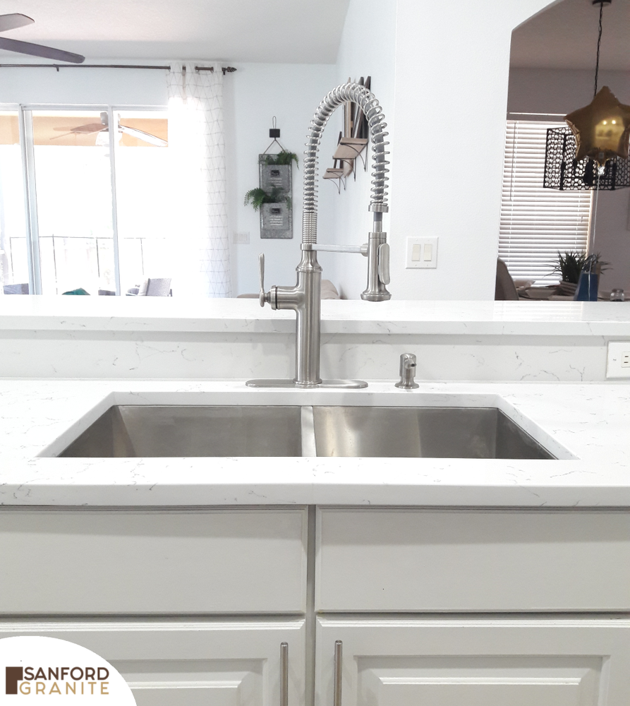 White Quartz Countertop With A Zero Radius Undermount Sink Installed Photo Of Sanford Granite Fl United States White Quartz Countertop With