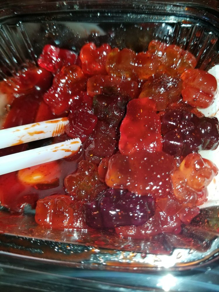 Bloody gummy bears covered in chamoy and lucas! Yelp