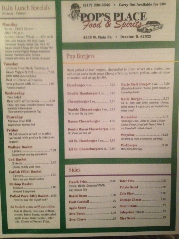 Pop’s Place Bars 4335 W Main St, Decatur, IL Restaurant Reviews