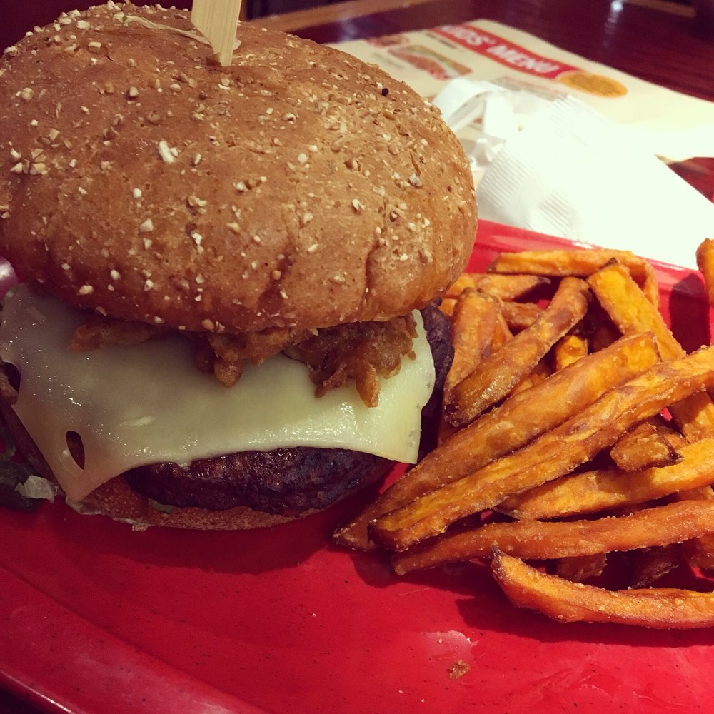 Veggie Burger with Sweet Potato Fries. Yelp