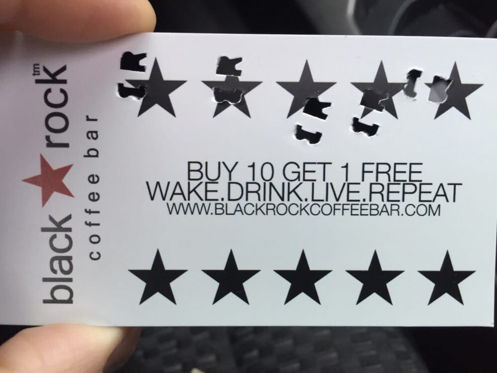 black rock offers a customer loyalty punch card buy ten drinks and buy 10 get one free