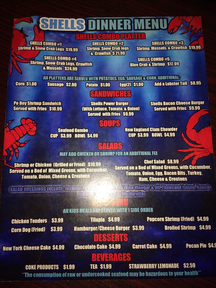 Front Of The Menu Yelp Photo Of Sea Shells Seafood Restaurant Warner Robins Ga United States Front