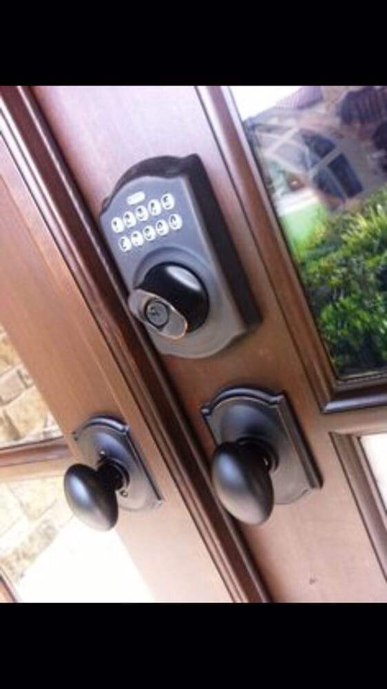 Schlage Keypad Deadbolt Installed On A French Door Yelp Photo Of Golden Locksmith Irvine Ca United States Schlage Keypad Deadbolt Installed