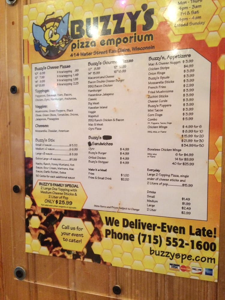 Buzzy’s Pizza Emporium Order Food Online Pizza 414 Water St Eau Claire, WI Reviews