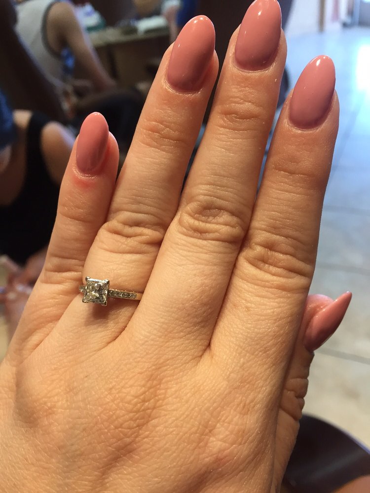 My Almond Shaped Acrylic Nails With Gel Overlay In Rose By Jenny Yelp Photo Of Nails Spa Beauty Center Long Beach Ca United States My