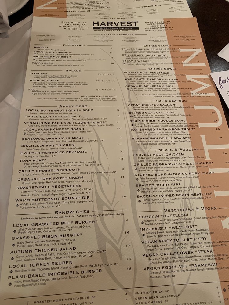 Online Menu Of Harvest Seasonal Grill Wine Bar Newtown