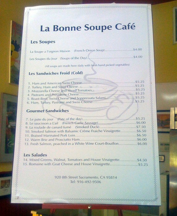 La Bonne Soupe Cafe Sacramento Ca Menu La Bonne Soupe Cafe Sacramento Ca Menu