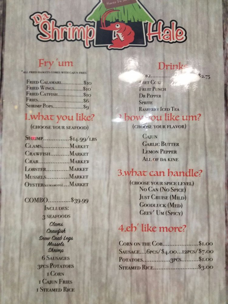 Online Menu Of Da Shrimp Hale Restaurant Kahului Hawaii 96732