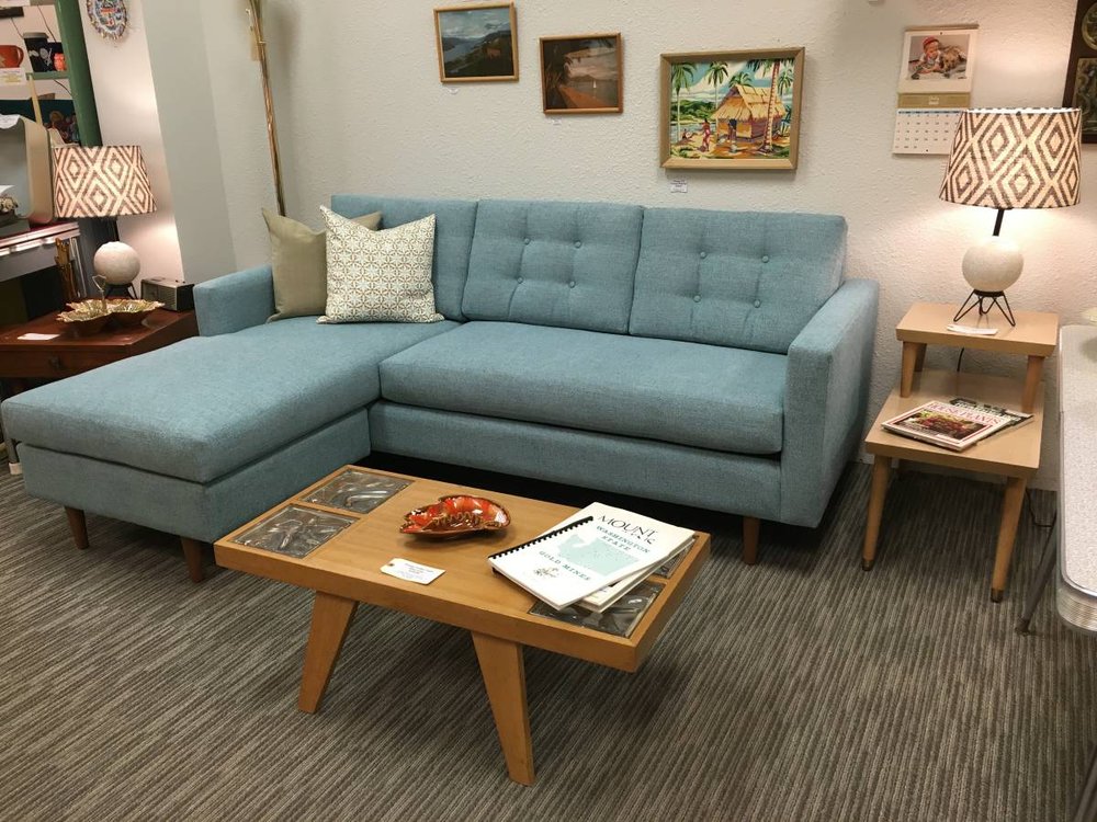 Custom Mid Century Modern Sofa With Flip Chaise Soft Back