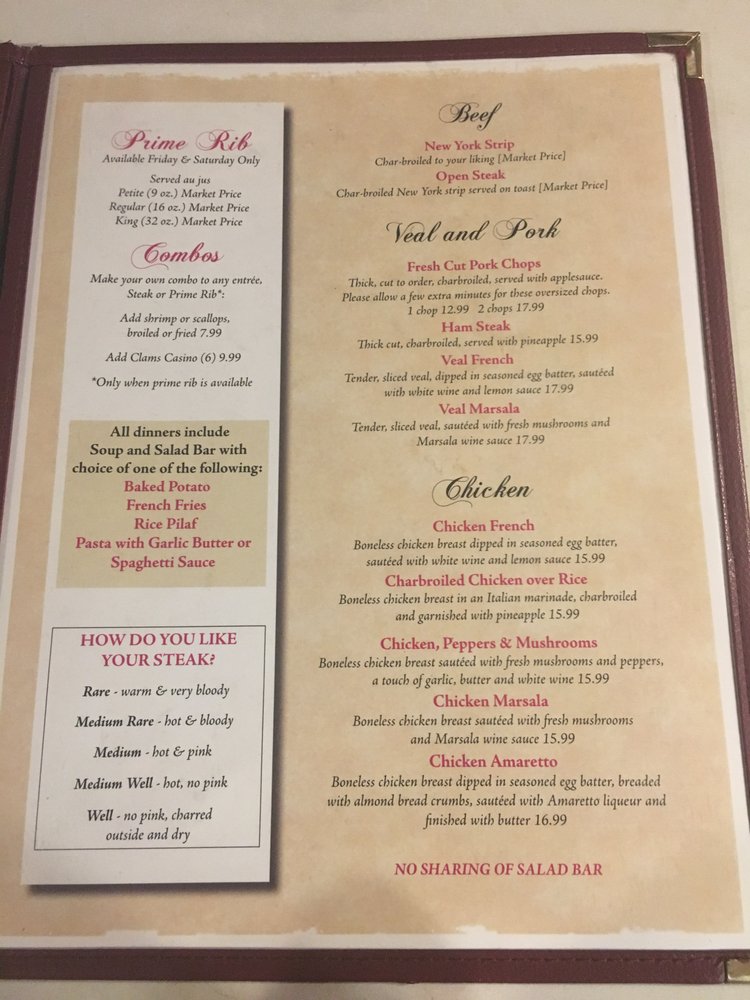 Online Menu Of The Cottage Inn Restaurant Red Creek New York