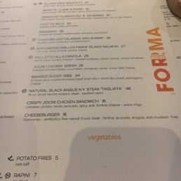 forma restaurant menu