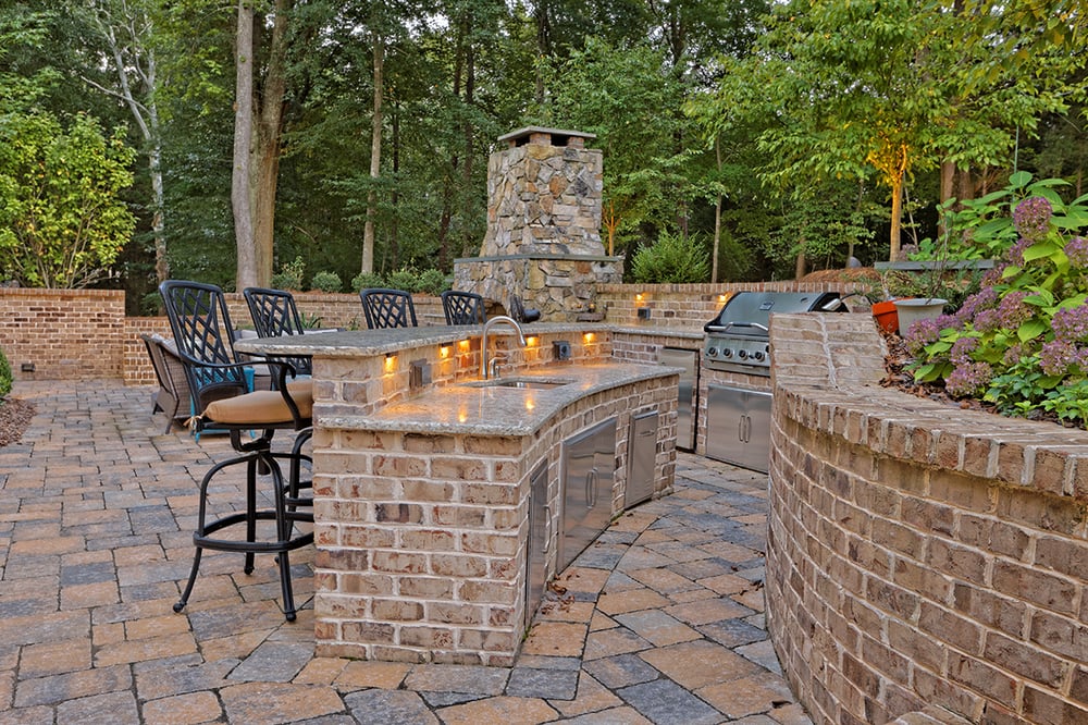 Outdoor Kitchen Patio Fireplace Terraced Retaining Walls And 71 Photos For Southern Exposure Landscape Management