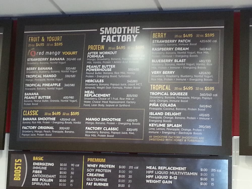 red mango smoothie menu