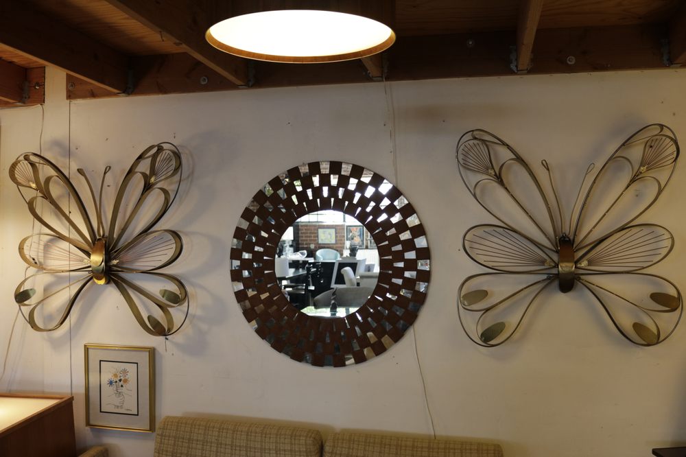 Beautiful Brass Erfly Wall Sculptures And A Round Mirror