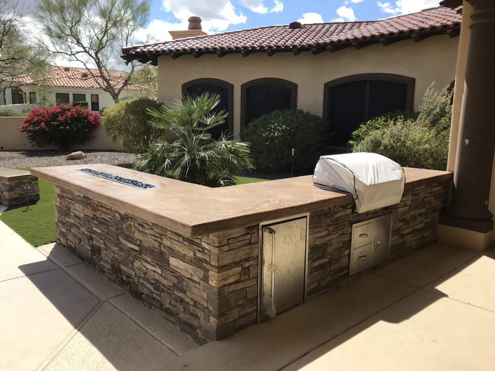Outdoor Kitchen With A Fire Feature In The Bar Top Yelp 49 Photos For Stone Creek Landscaping Design