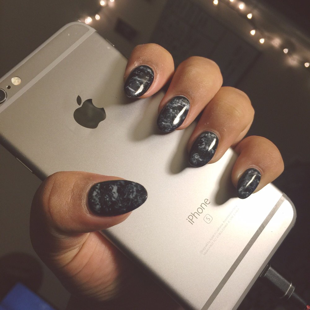 Almond Shaped Nails With Black White Marble Gel Polish Yelp