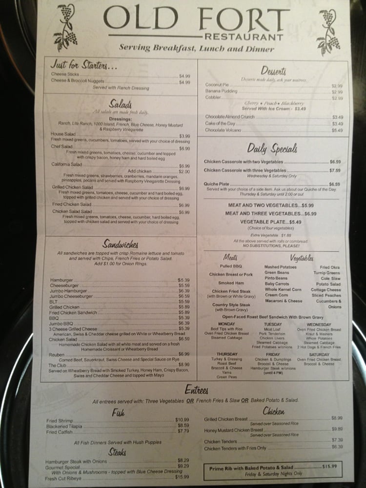 Online Menu of Old Fort Restaurant Restaurant, Cleveland, Tennessee