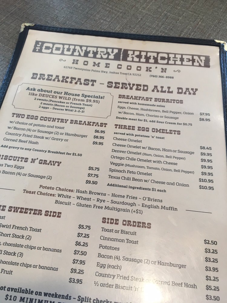 Online Menu Of Jt Country Kitchen Restaurant Joshua Tree