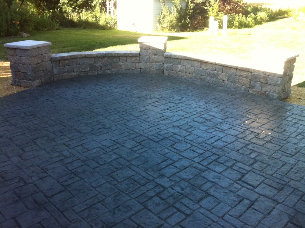 Stamped Concrete Patio With Seat Wall And Fire Pit Yelp