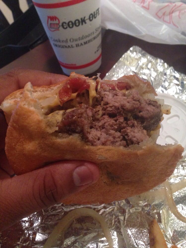 Huge cookout burger... Grilled onions Bacon and Cheese.... Must ...