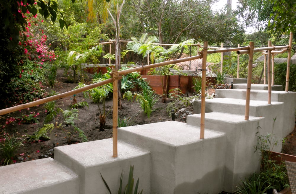 Zen Garden San Go Staggered Stairs Up Hillside Bamboo
