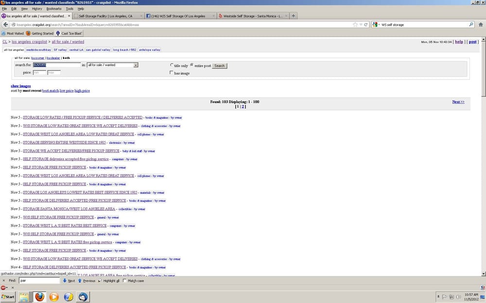 Sample Of The Daily Spamming Of Craigslist In Violation Of