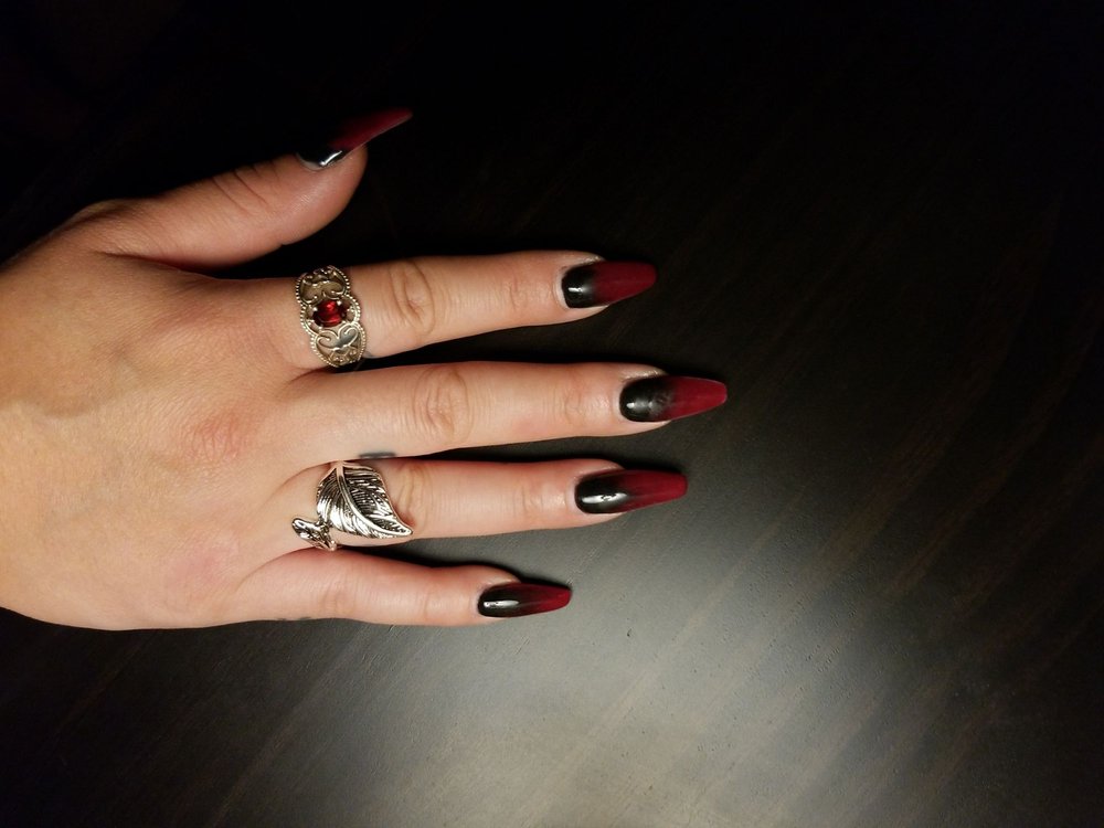 A Week Old Black And Red Ombre Coffin Nail By Emily Yelp