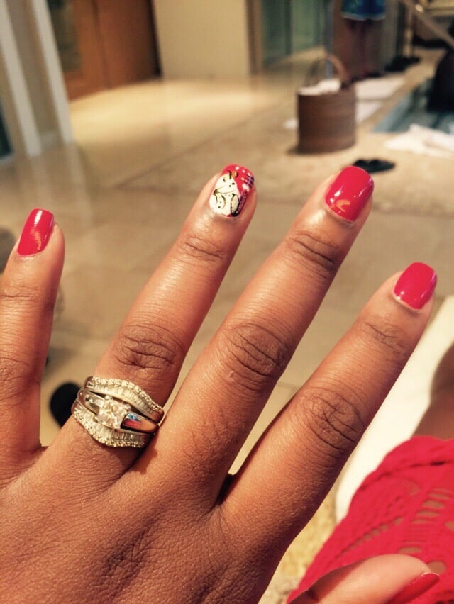 Red Christmas Nails With A Winter Design Yelp Photo Of Q Up Nails Henderson Nv United States Red Christmas