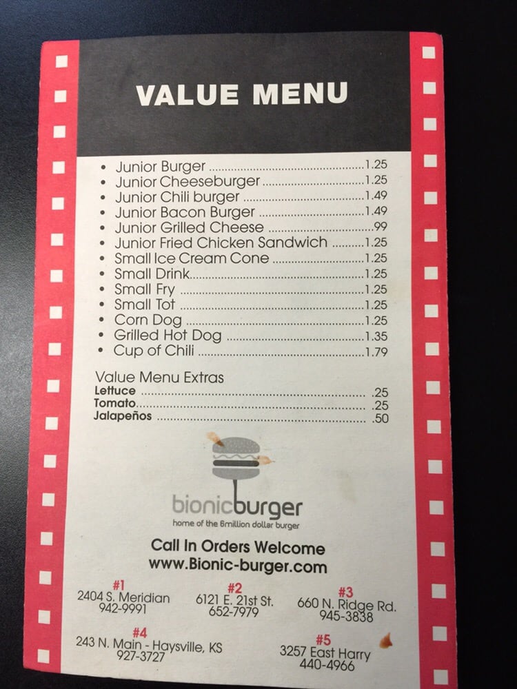photos for bionic burger menu yelp bionic burger menu