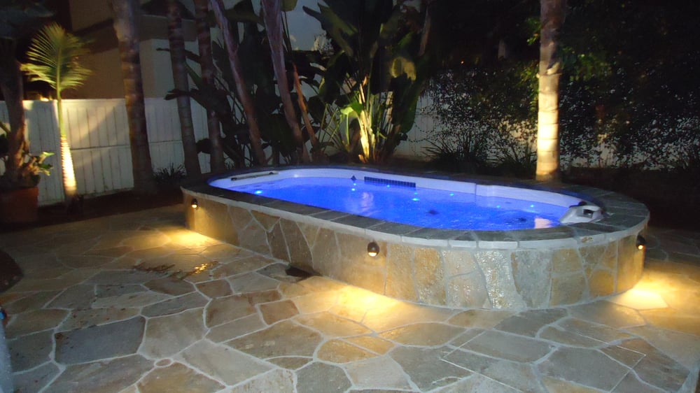 Swim Spa With Flagstone On Top Sides And Ground Yelp Photo Of Dimension One Spas San Diego Vista Ca United States