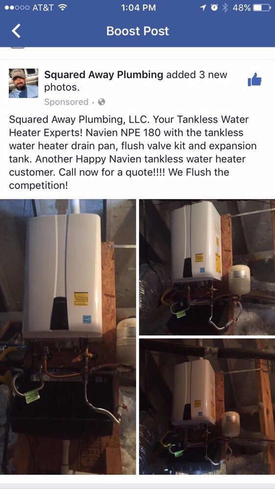 installed navien 240 a with a tankless drain pan and expansion tank