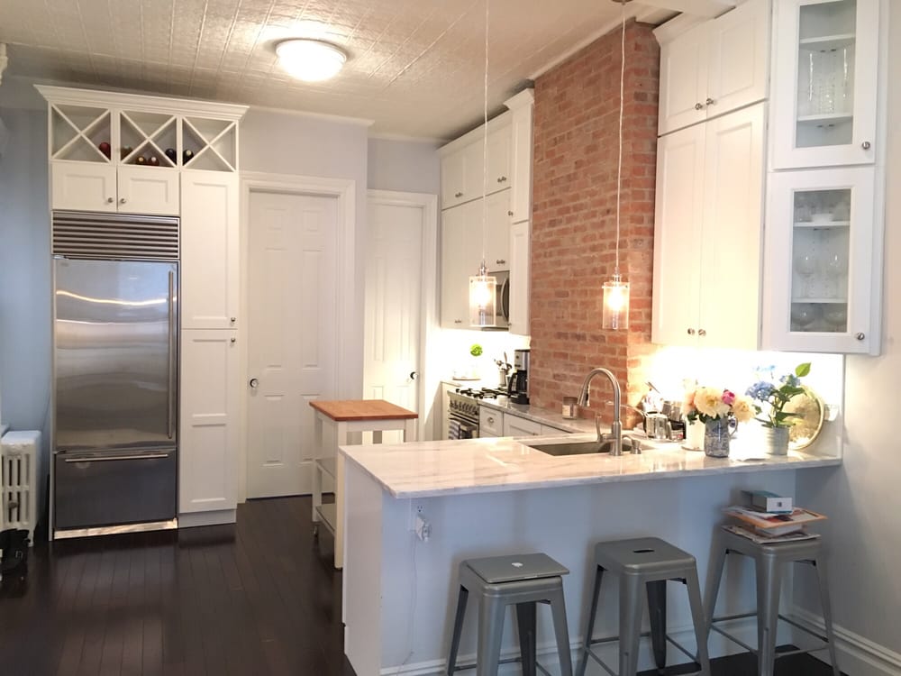 Kitchen In Unit One Marble Tops Faux Brick Wall Installed Good Photo Of Hudson Building Group Jersey City Nj United States Kitchen In