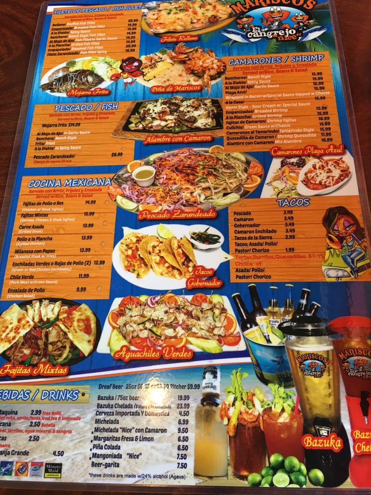 Online Menu Of El Cangrejo Nice Restaurant Santa Ana California