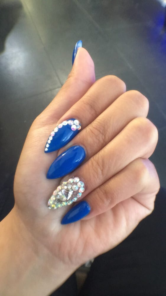 Royal Blue Stiletto Nails W Full Ring And Half Index Finger Photo Of Phantasy Nails San Leandro Ca United States Royal Blue Stiletto