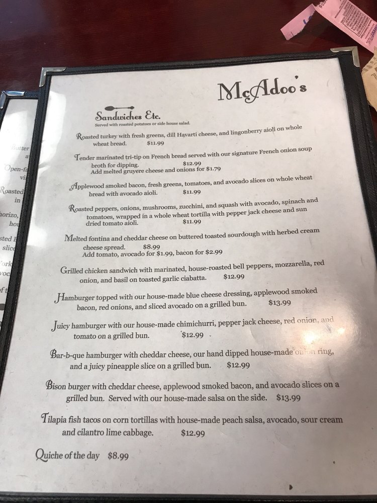 Online Menu of McAdoos Restaurant, Elko, Nevada, 89801 Zmenu
